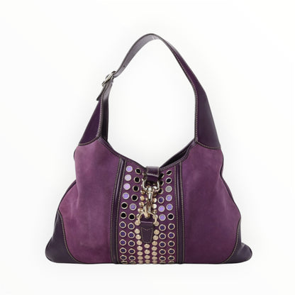 Vintage Gucci Suede Studded Jackie O Bouvier Hobo Purple