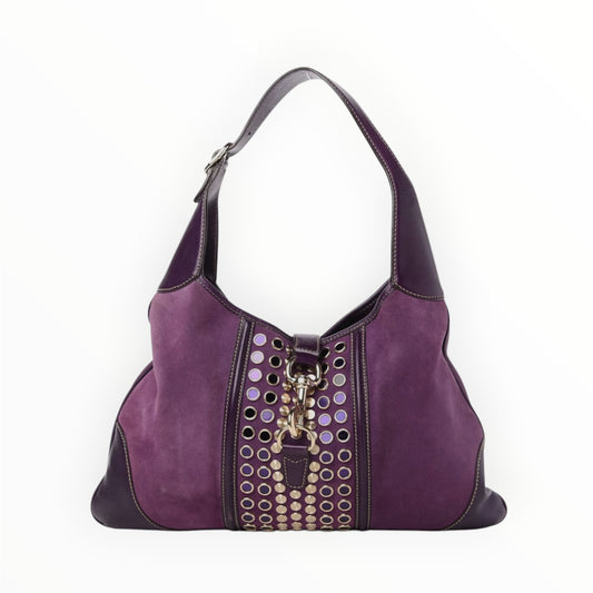 Vintage Gucci Suede Studded Jackie O Bouvier Hobo Purple