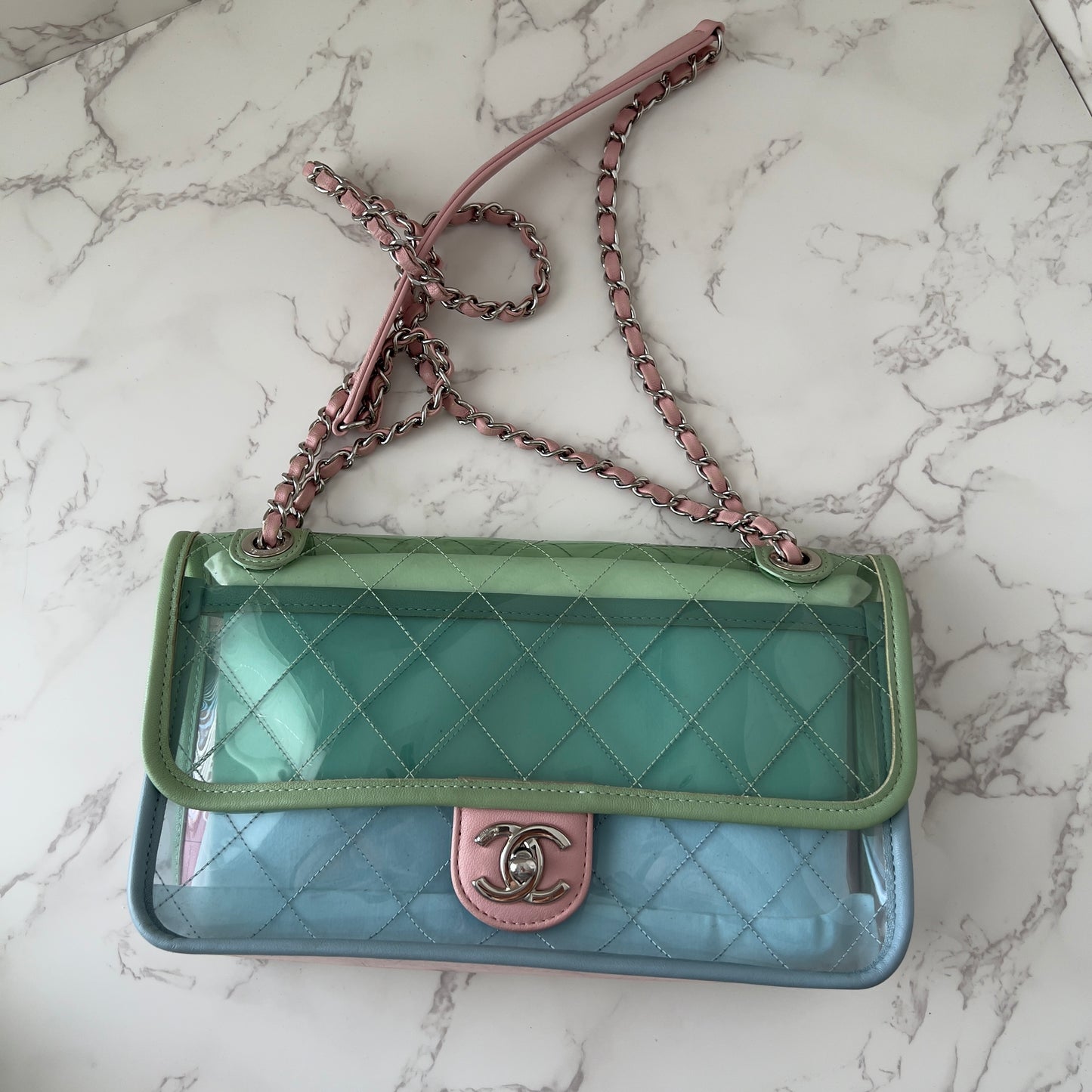 Chanel 18S Coco Splash Pastel Rainbow PVC Medium Flap Bag