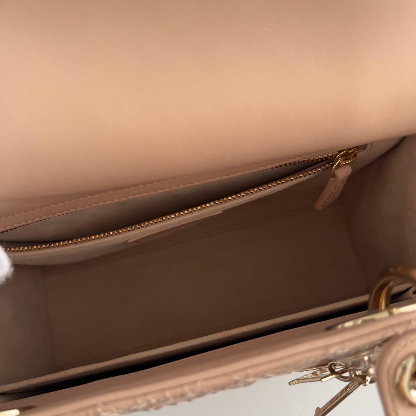 Dior Calfskin Medium Size Sand Pink Lace Ladydior Bag