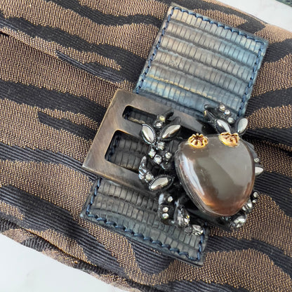 Vintage Fendi Zebra Print Crab buckle baguette