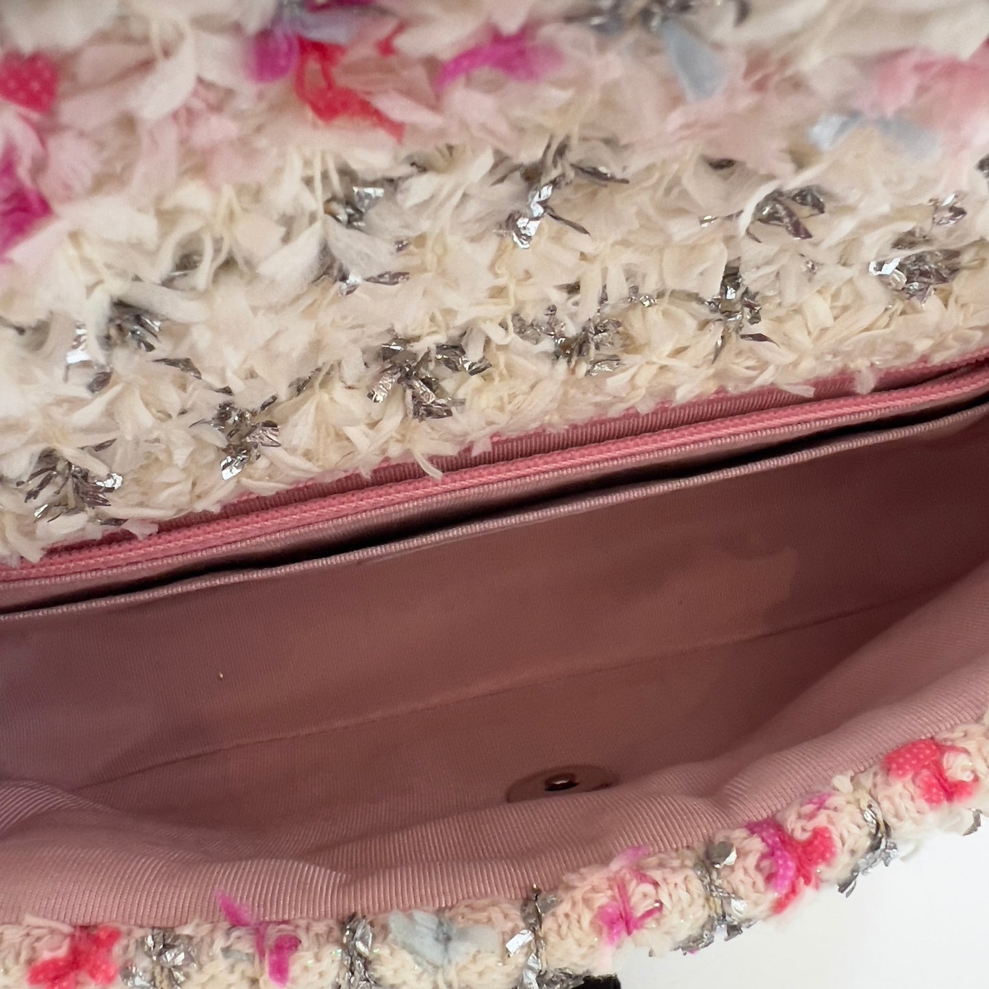 CHANEL Tweed Quilted Mini Rectangular Flap Light Pink Silver