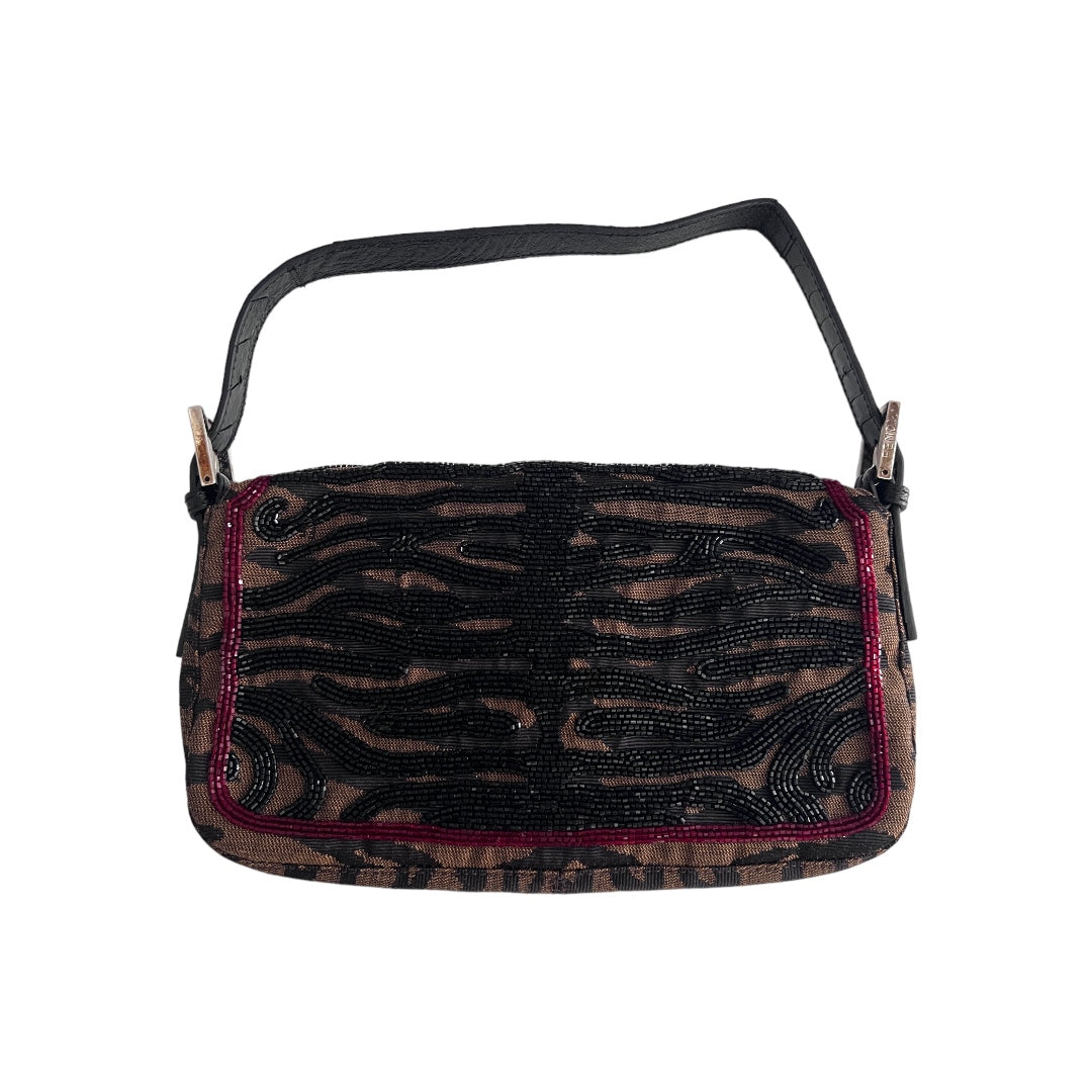 Fendi tiger strip pattern embroidered beaded baguette