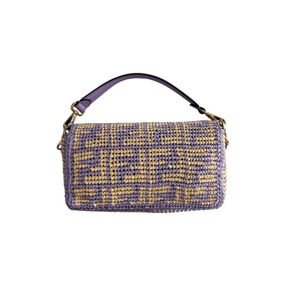 Fendi violet raffia woven baguette