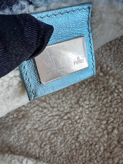 Fendi metallic ice blue shearing baguette