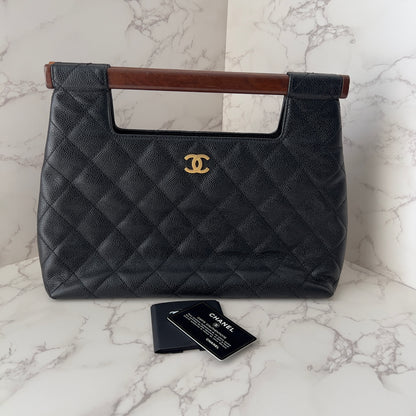 Vintage Chanel Caviar Wood Handle CC bag
