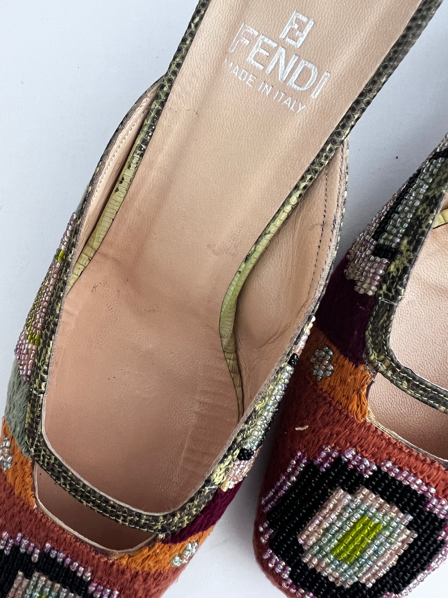 Vintage Fendi Boho Beaded Mule Heels