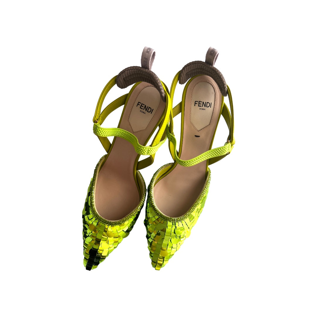 Fendi green sequin high heels size7