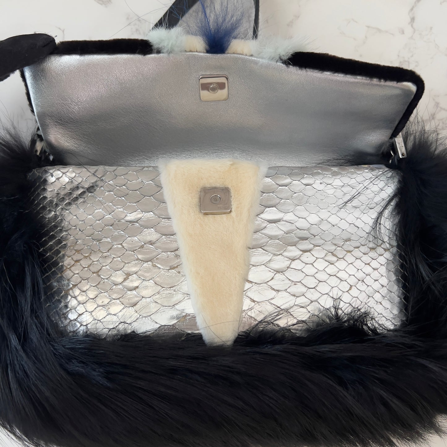 Fendi Angry Bird Python & Fur Baguette