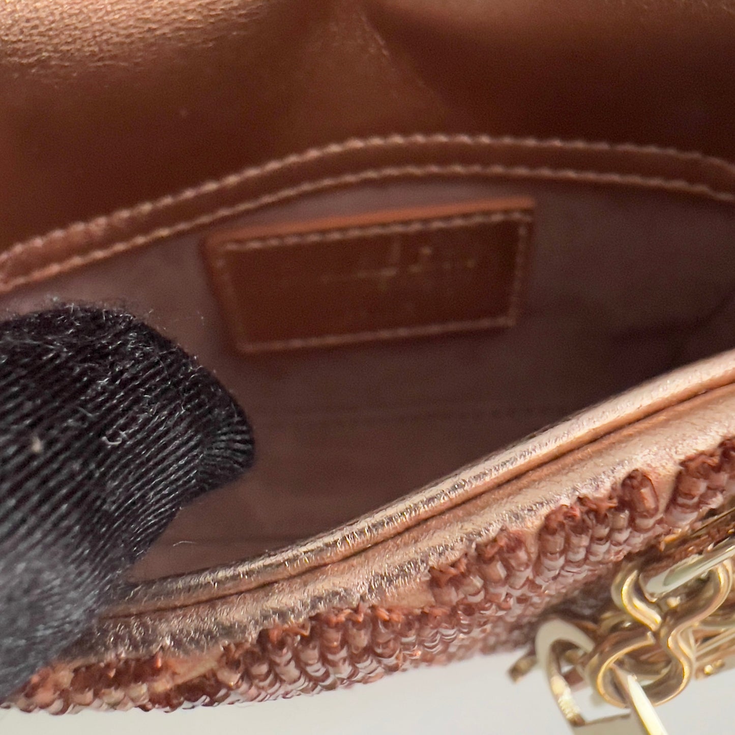 Dior Metallic Rose Beaded Cannage Micro Ladydior bag