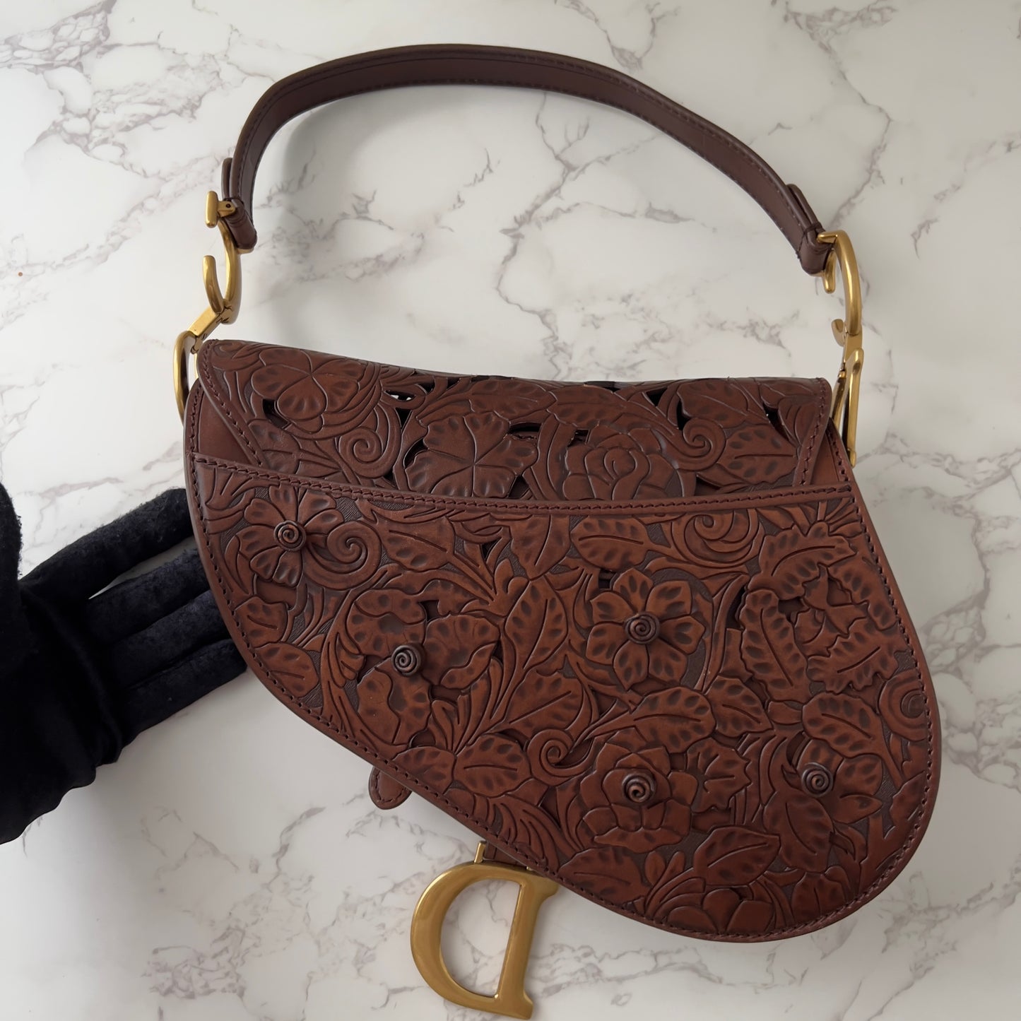 Dior Laser-Cut Floral Leather Saddle
