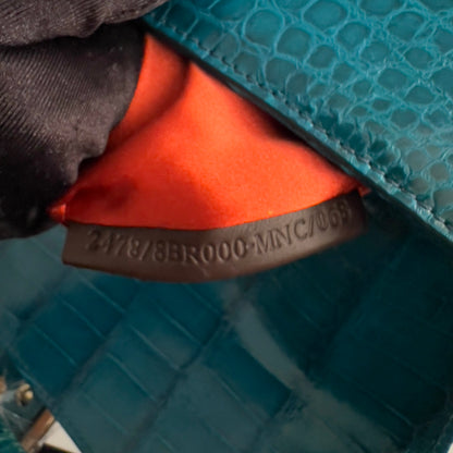 Vintage Blue Crocodile Skin Rhinestone Buckle Baguette