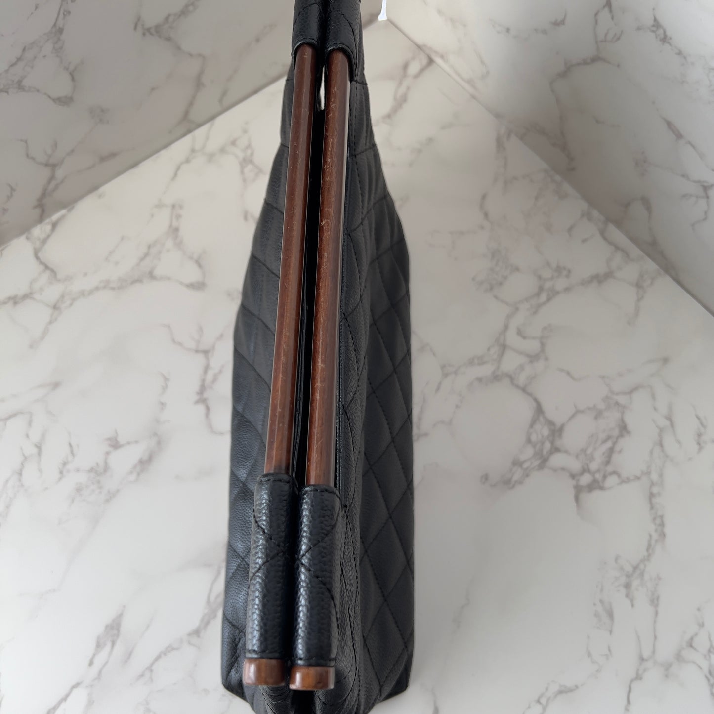 Vintage Chanel Caviar Wood Handle CC bag
