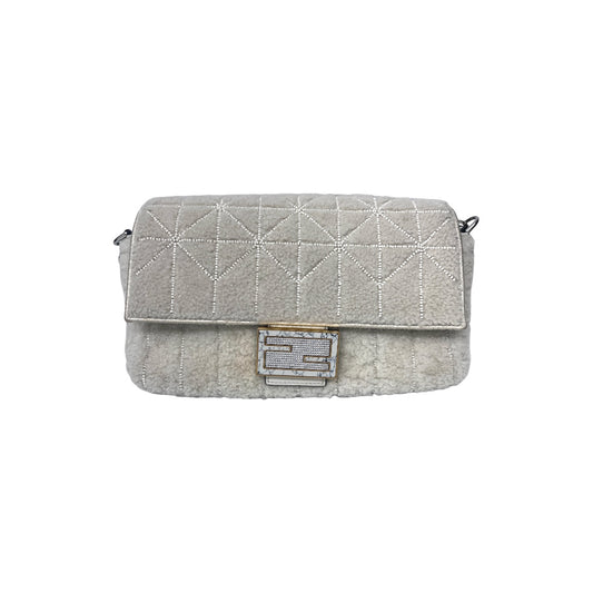 New version Fendi cream color shearling beaded baguette