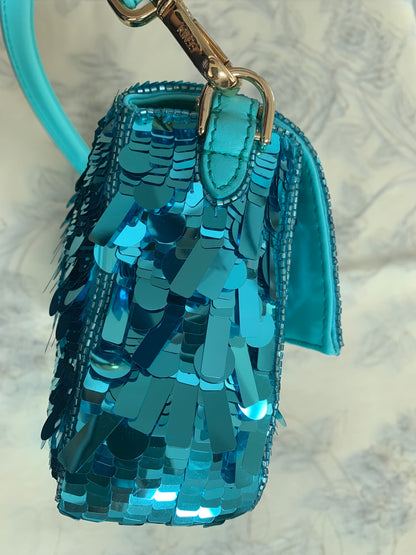 Iconic Fendi turquoise sequin baguette