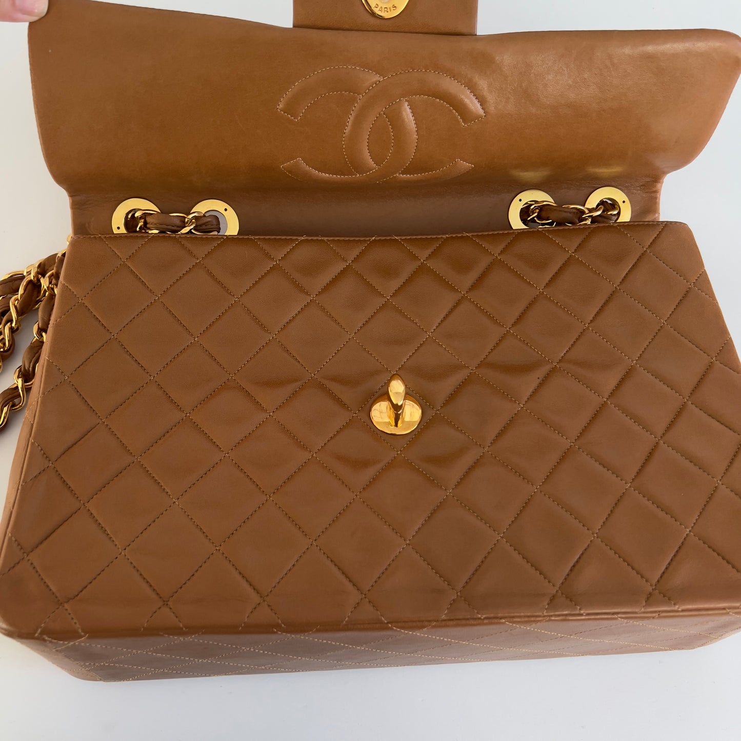 Vintage Chanel Jumbo Caramel Lamb Leather Flap Bag