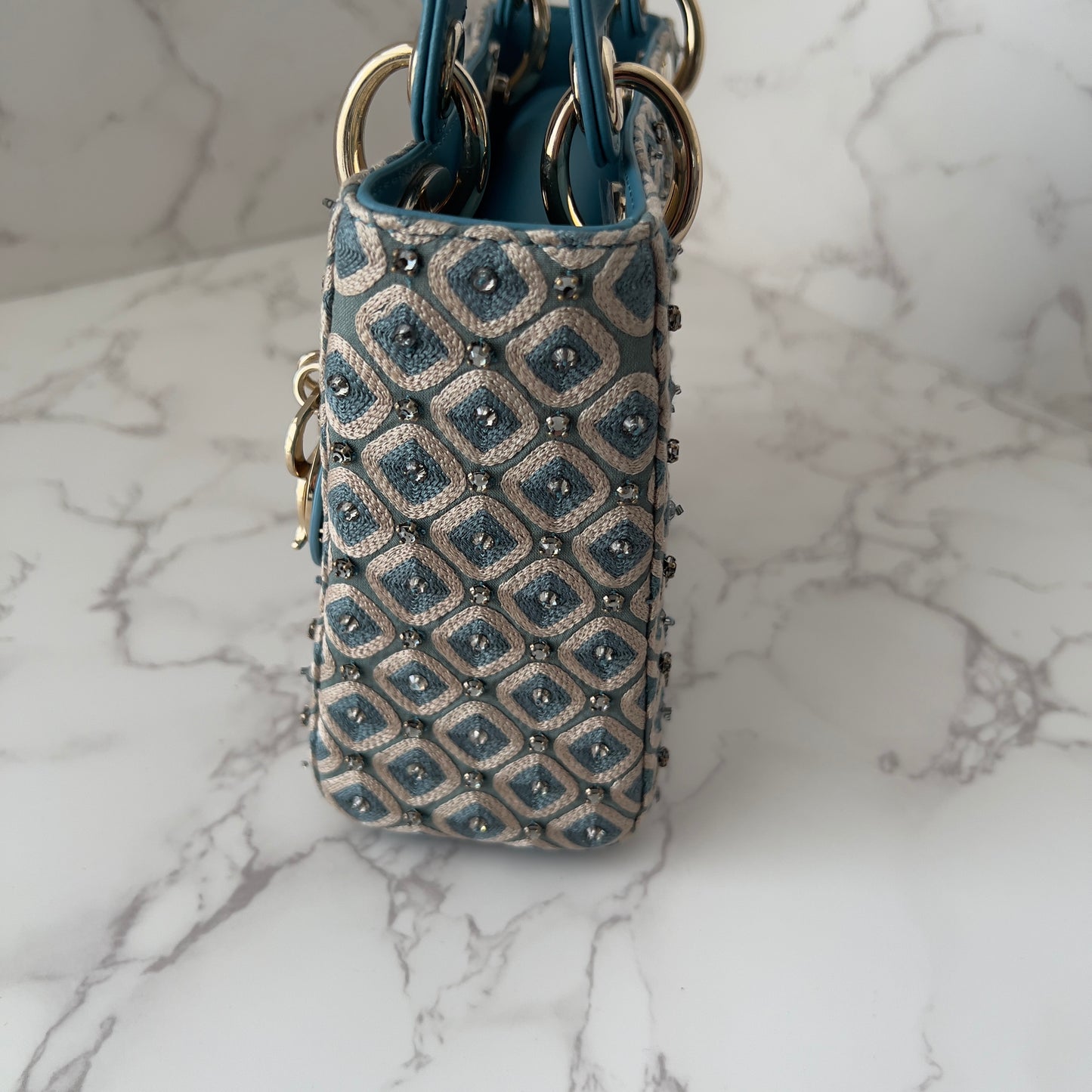 Dior Blue Mini Embellished Ladydior bag