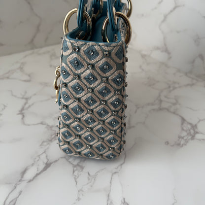 Dior Blue Mini Embellished Ladydior bag