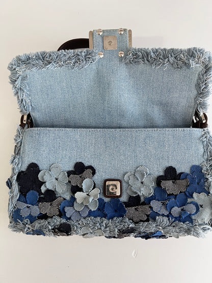 Fendi 3D flowers denim baguette