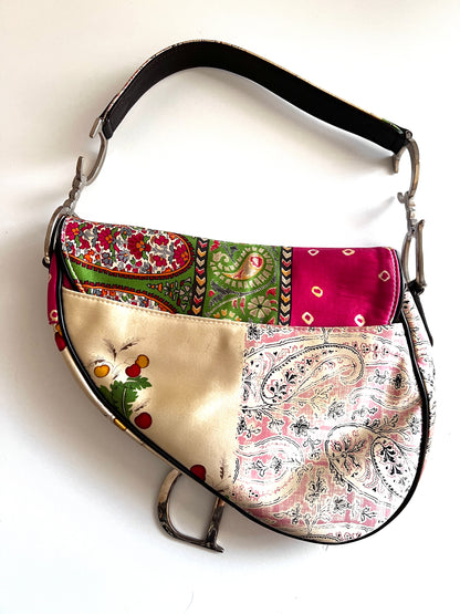 Vintage Dior floral print satin saddle bag