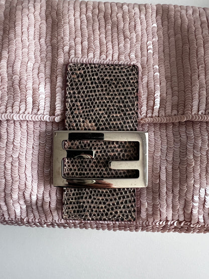 Vintage Fendi Sakura pink sequin baguette