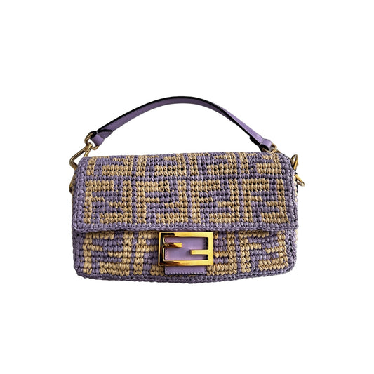 Fendi violet raffia woven baguette