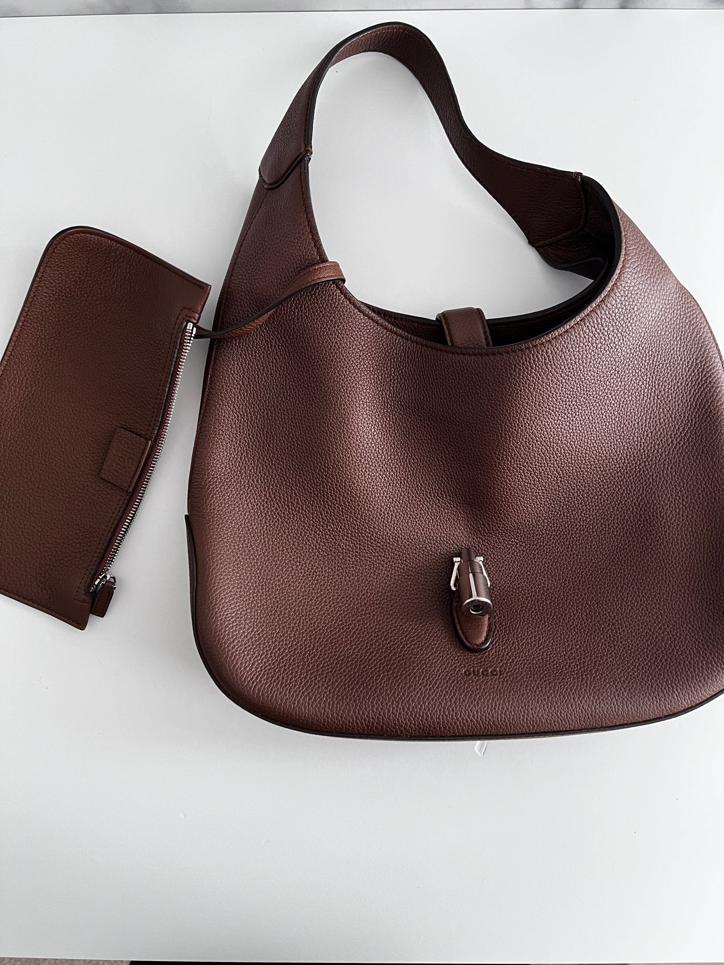 Gucci brown grain leather hobo bag