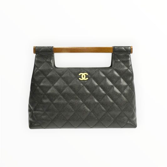 Vintage Chanel Caviar Wood Handle CC bag