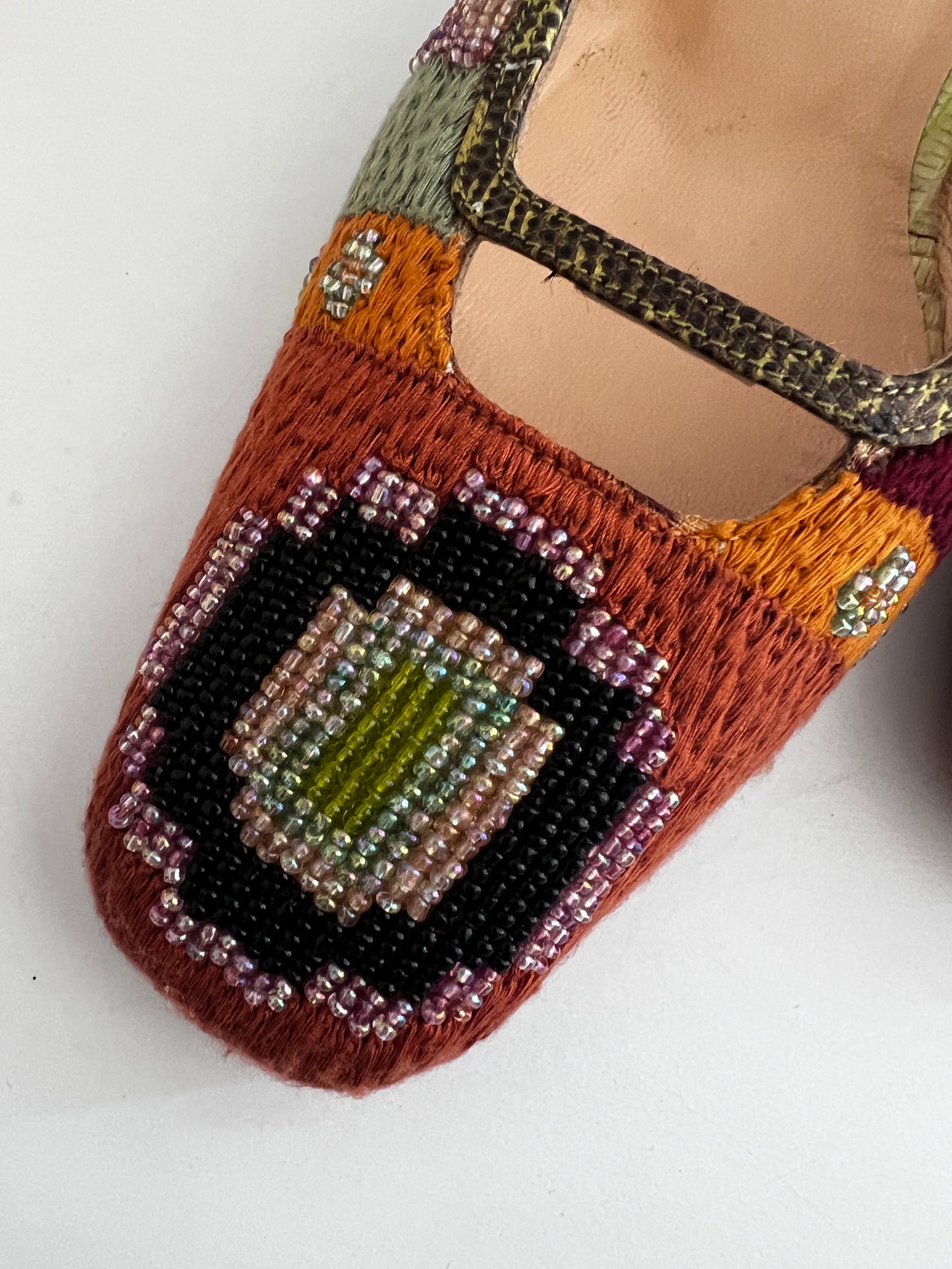 Vintage Fendi Boho Beaded Mule Heels