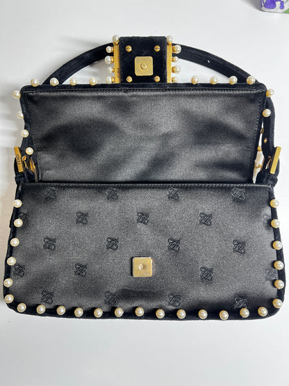 Fendi 15th anniversary satin pearl velvet baguette