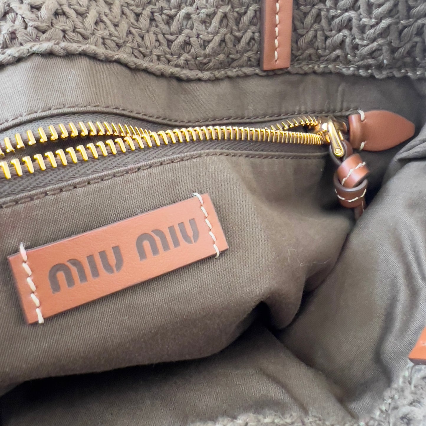 Miumiu Raffia Crochet Stripe Vertical Tote Bag Tundra Limone Natural