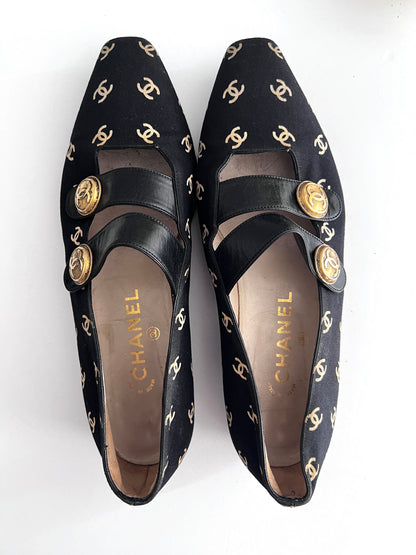 Vintage Chanel canvas logo flap shoes