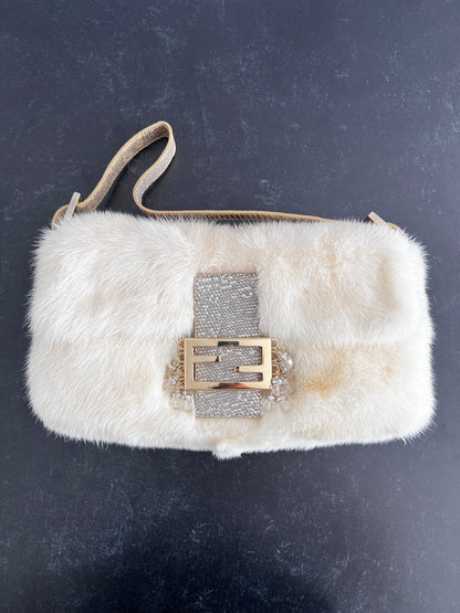 Fendi natural white mink fur baguette