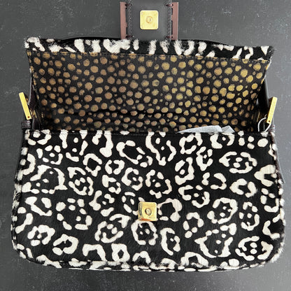 NWOT! Fendi black & white cheetah print pony hair baguette