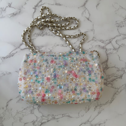 Chanel 2026 limited edition colorful sequin pearls mini rectangular flap bag