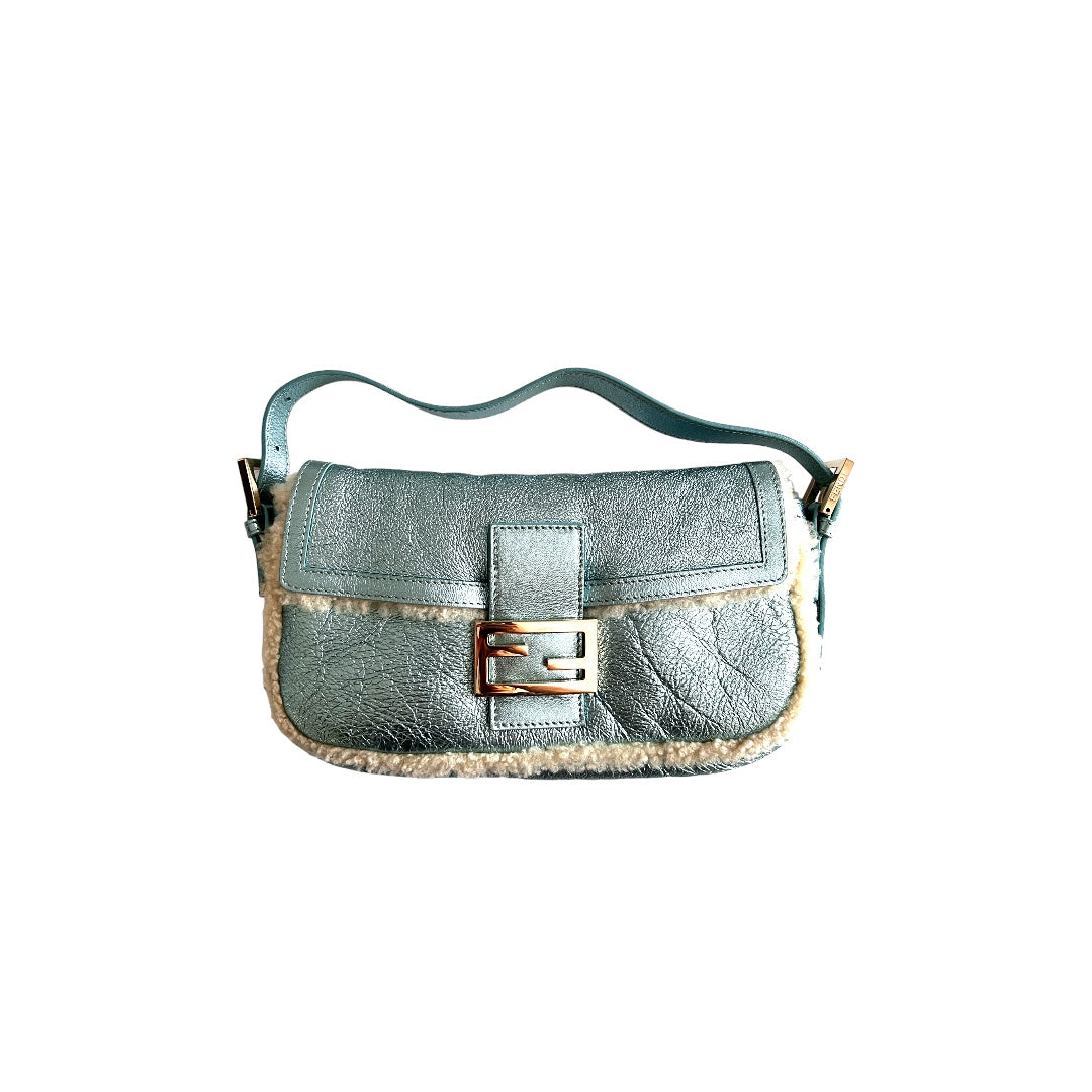 Fendi metallic ice blue shearing baguette