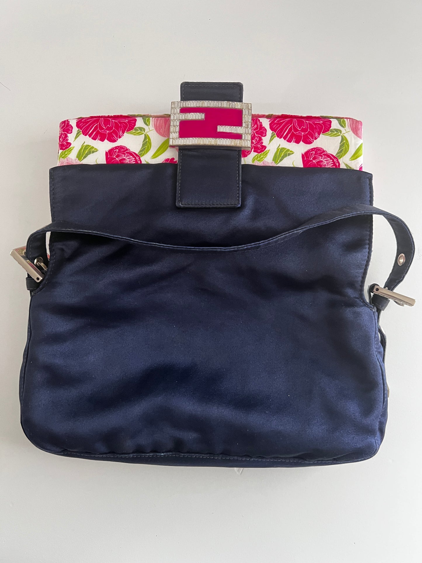 Vintage Fendi navy satin baguette