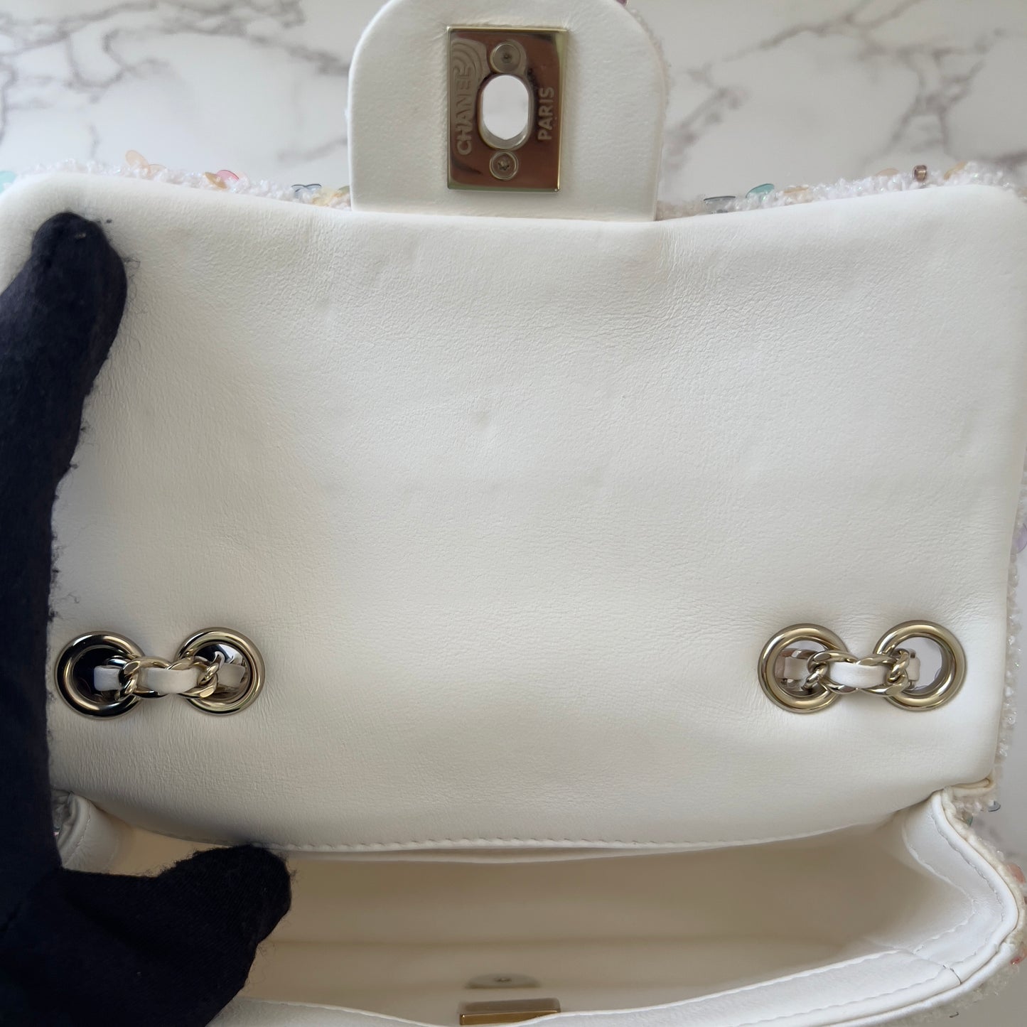 Chanel 2026 limited edition colorful sequin pearls mini rectangular flap bag