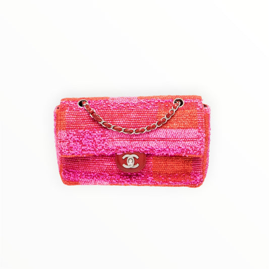 Vintage Chanel Red&Pink Tweed Single Flap Bag