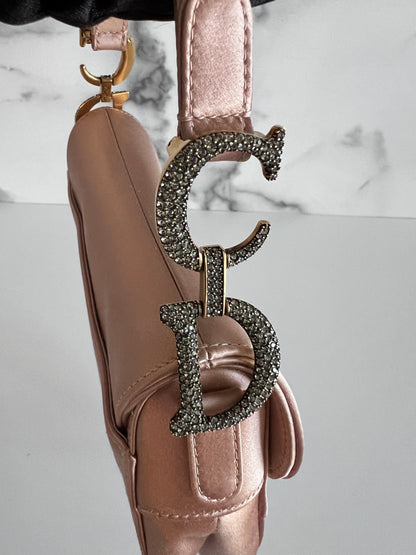 Dior small rose pink satin saddle bag