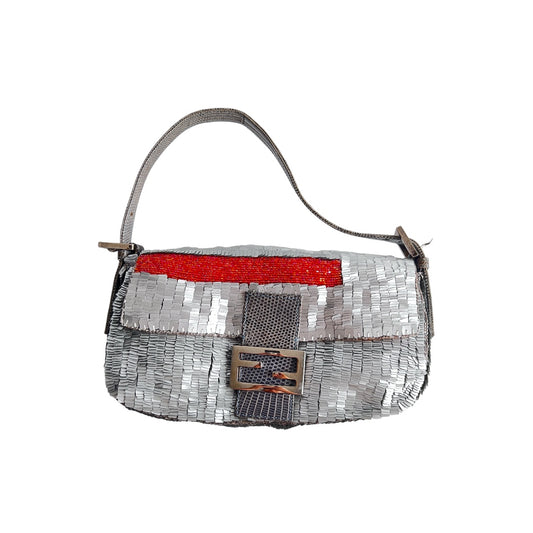 Fendi silver sequin with orange beaded strip baguette