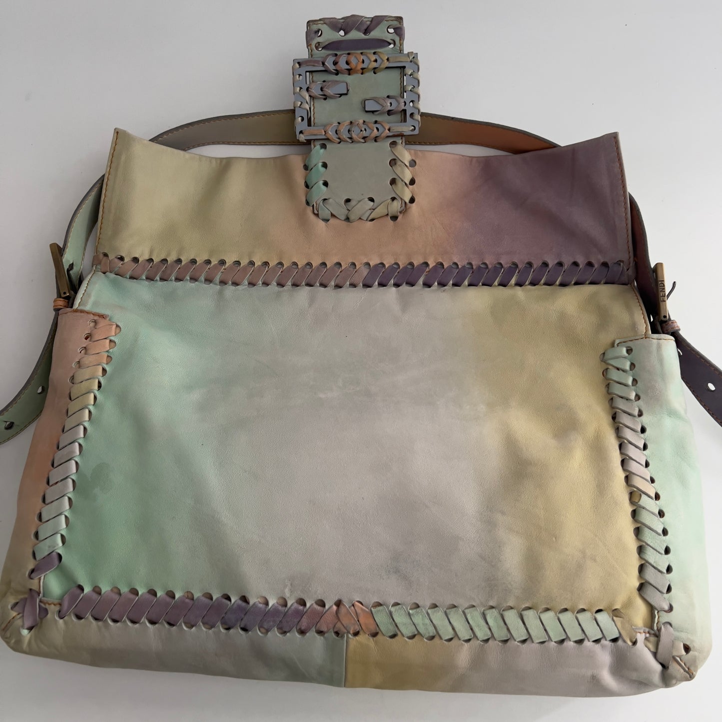 Vintage Fendi XXL Pastel Rainbow Whipstitch Baguette-B