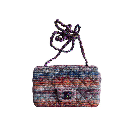 Chanel rainbow tweed iridescent mini rectangle flap bag