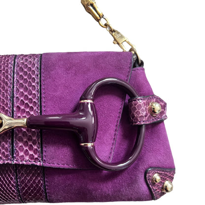 Gucci purple python skin trimmed suede enamel horsebit bag by Tom Ford