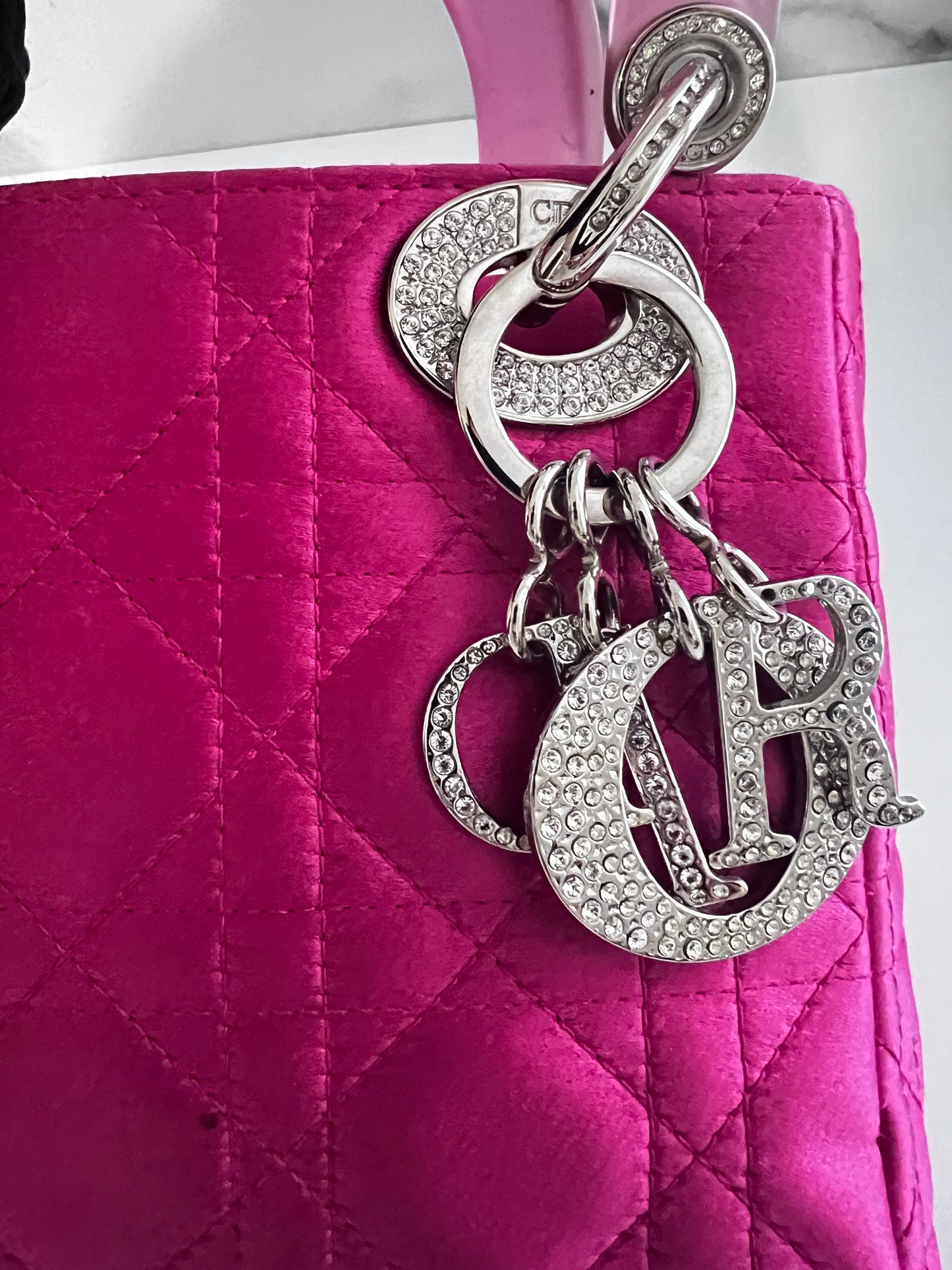 Vintage pink satin mini Lady Dior bag