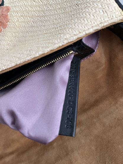 Fendi Raffia Floral Embroidered Baguette Bag