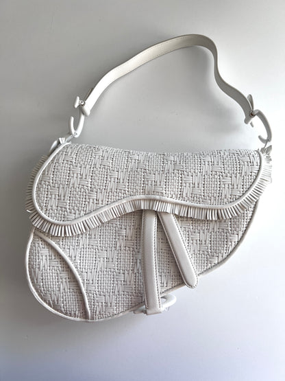 Dior leather woven white saddle bag