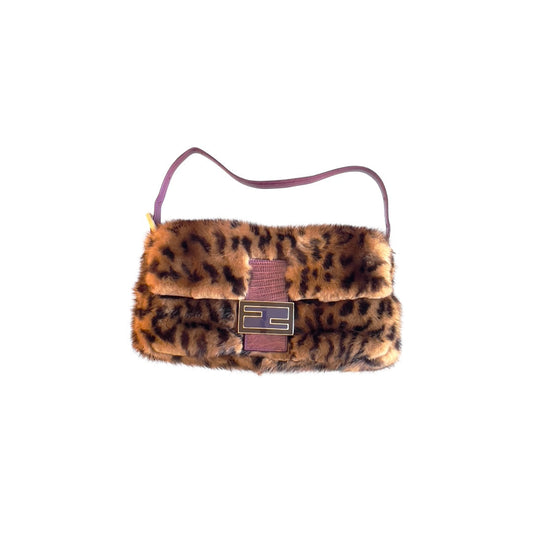 Vintage Fendi Cheetah Print Mink Fur Baguette