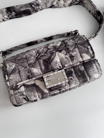 Fendi marble print sequin magnetic buckle baguette