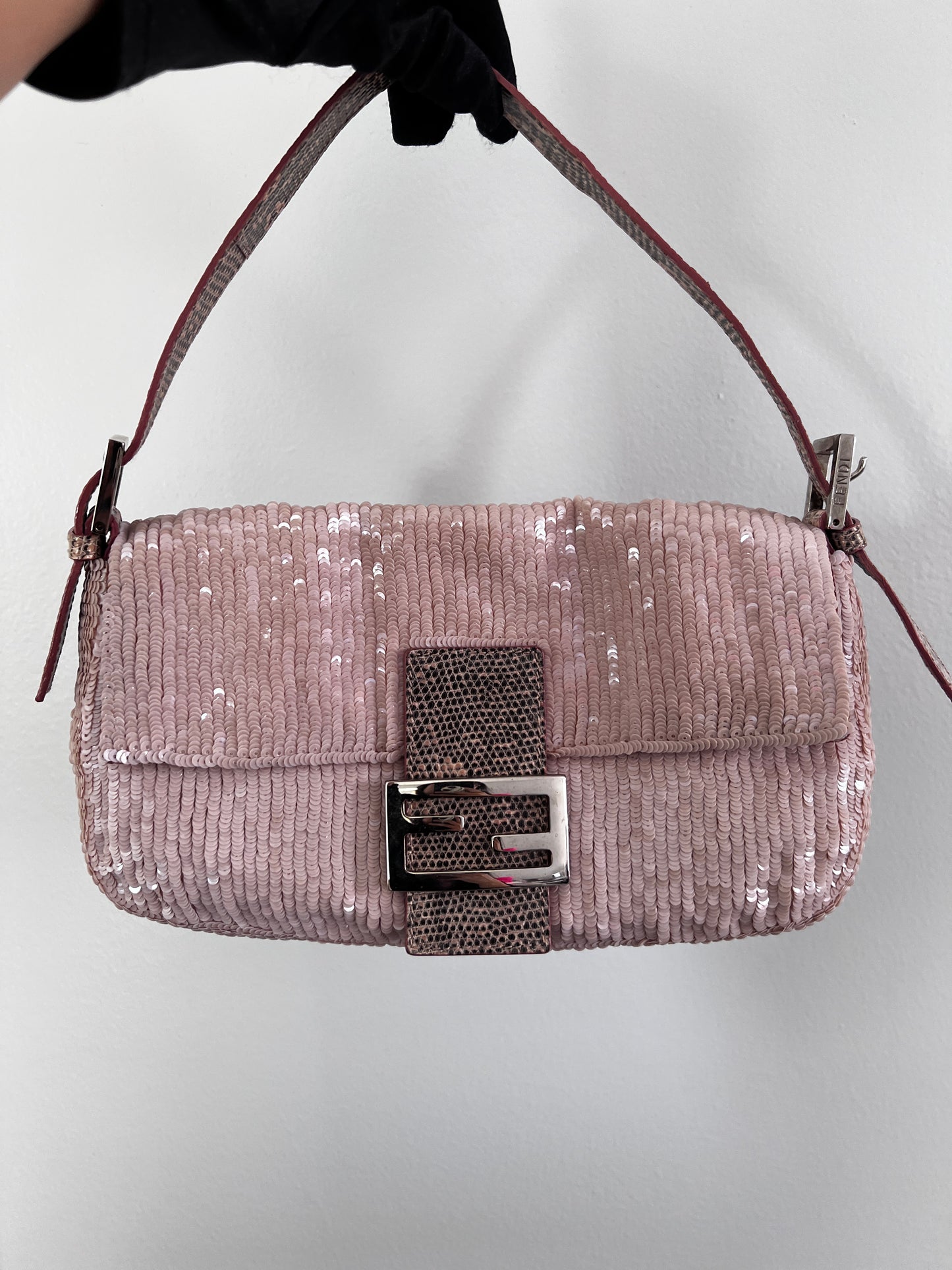 Vintage Fendi Sakura pink sequin baguette